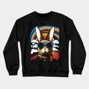 Rabbit Glasses 70s Aesthetics Bunny and Rainbow Crewneck Sweatshirt